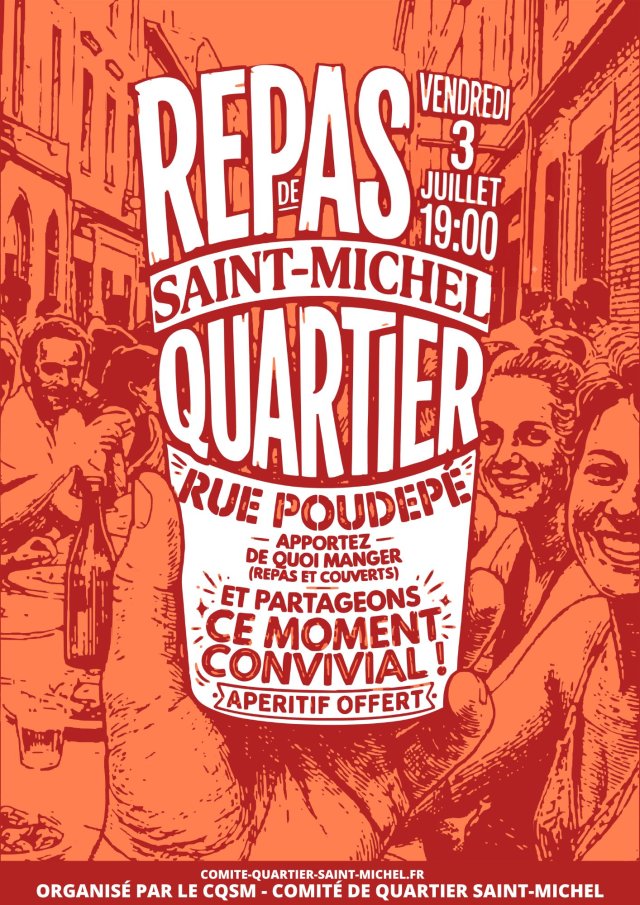 Affiche — Repas de quartier Saint-Michel — Rue Poudepé