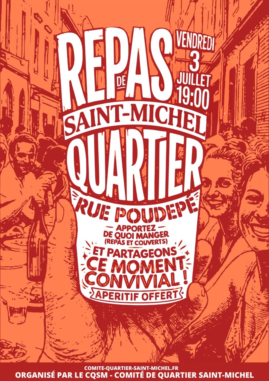 Affiche — Repas de quartier Saint-Michel — Rue Poudepé