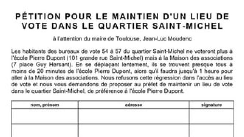 Pétition — maintenir un lieu de vote dans le quartier